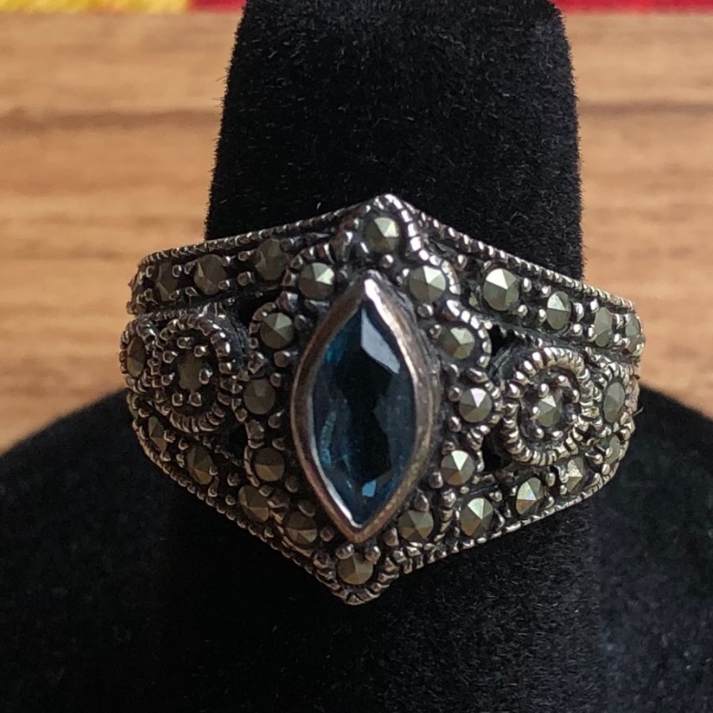 Vintage Marcasite and Blue Topaz Ring